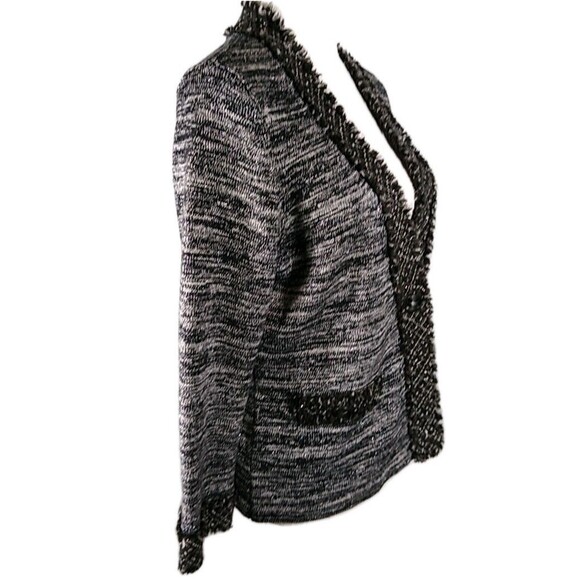 TRIBAL Cardigan Sweater Blazer B&W Marled Yarn w Silver Threads Tweed Trim M - Picture 4 of 10